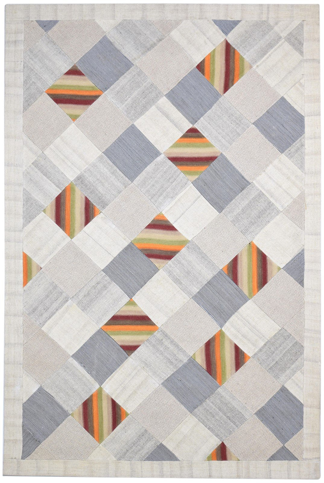 Ivory Wool Rug 7' X 10' Modern Hand Tufted Scandinavian Geometric Large Carpet   7864111104149