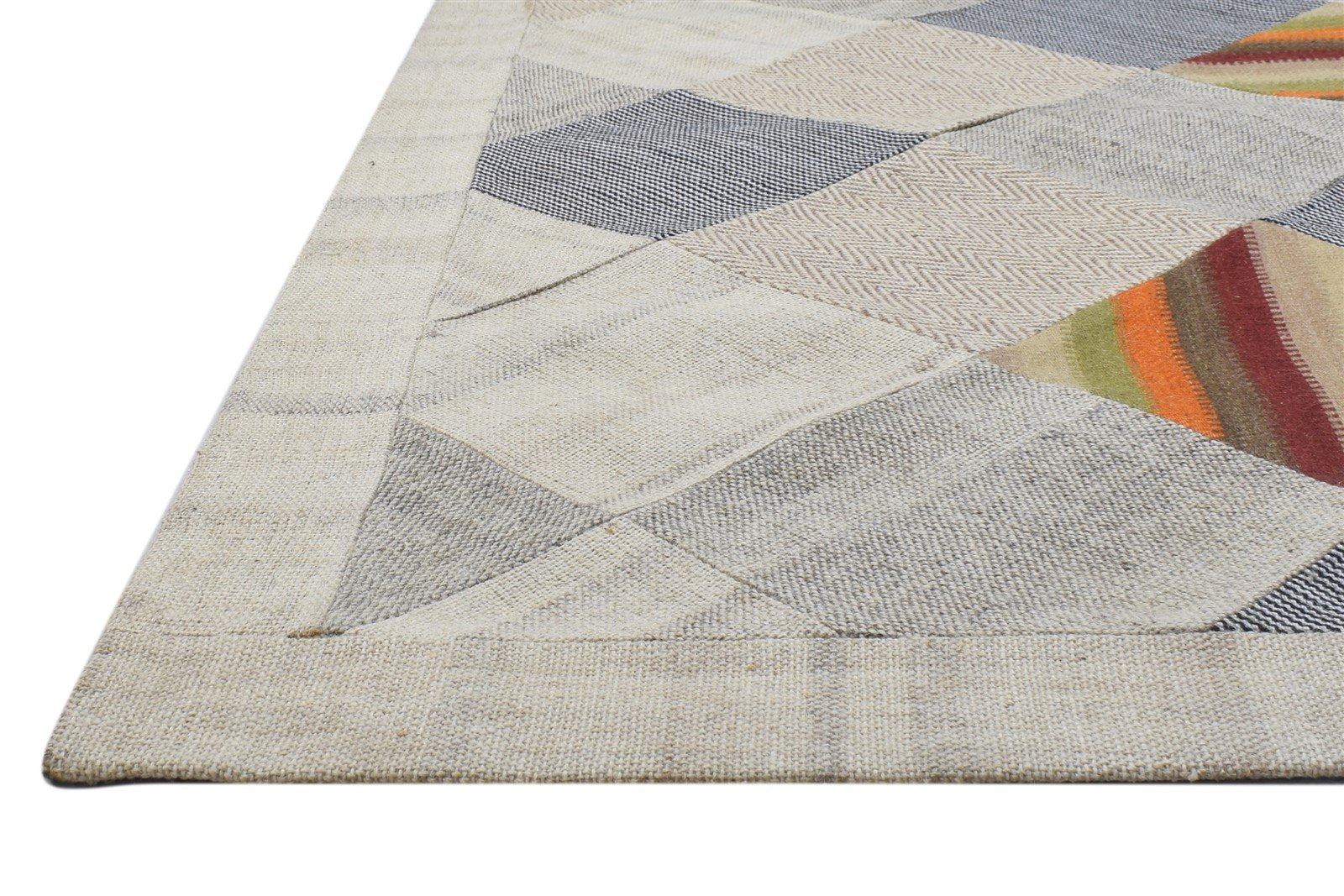 Ivory Wool Rug 7' X 10' Modern Hand Tufted Scandinavian Geometric Large Carpet   7864111104149