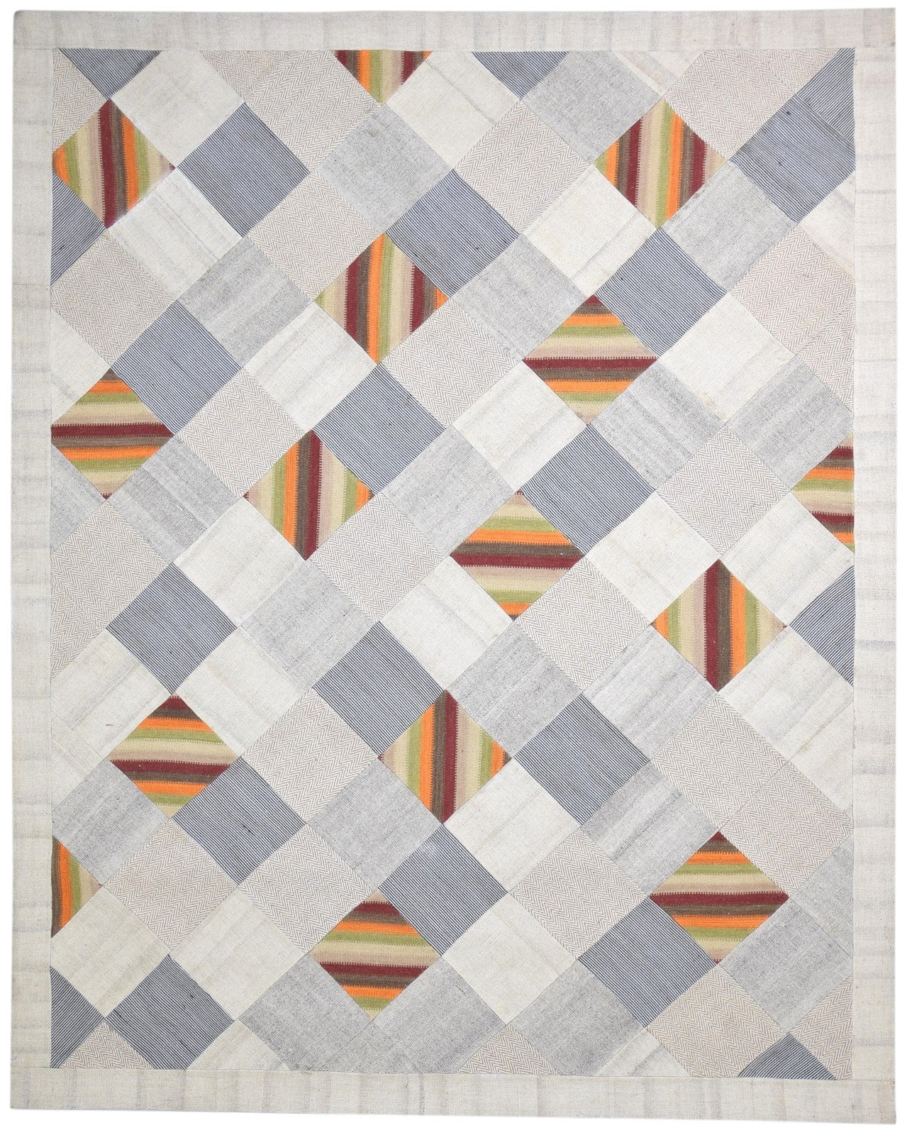 Ivory Wool Rug 8' X 10' Modern Hand Tufted Scandinavian Geometric Large Carpet   7864109465749