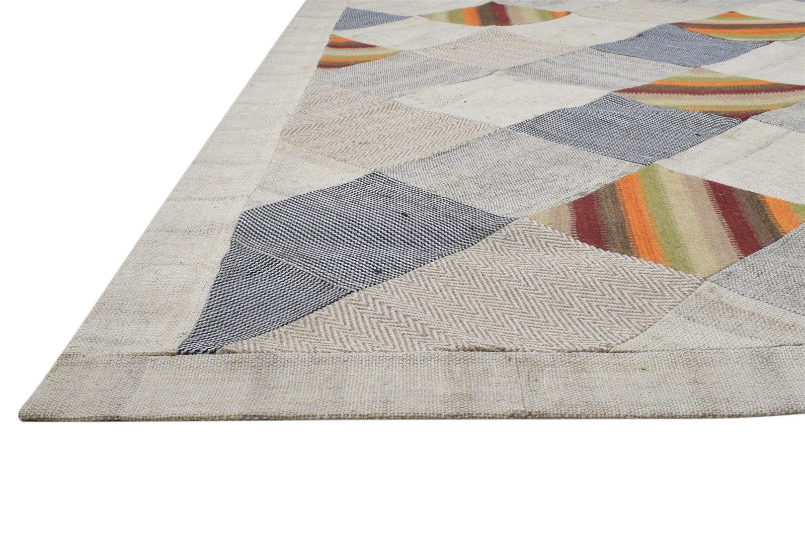 Ivory Wool Rug 8' X 10' Modern Hand Tufted Scandinavian Geometric Large Carpet   7864109465749