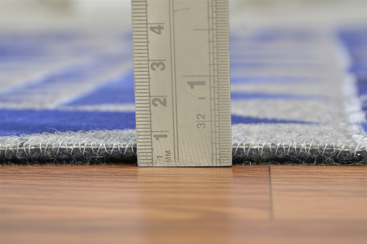 Jackquelin Blue Leather / Cotton Rug 5X8 Modern Hand Woven Scandinavian Triangles   7864947802261