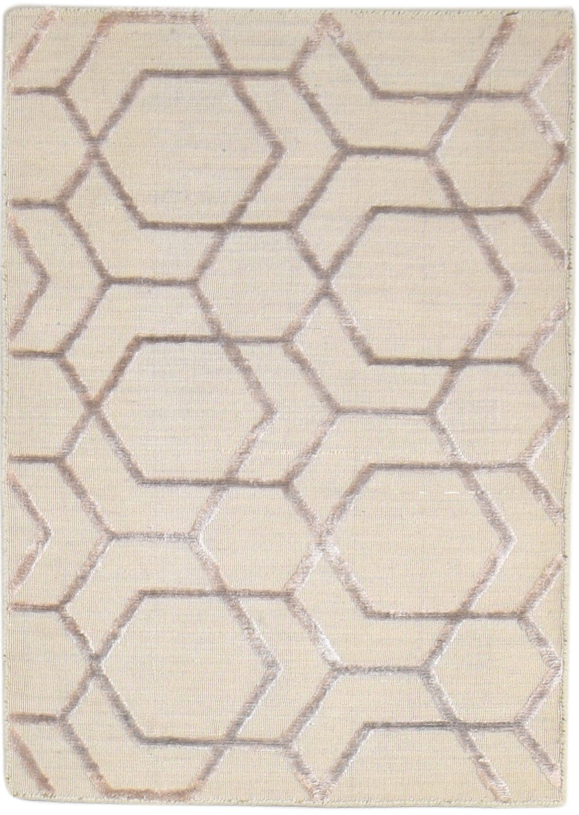 Jacquard Loom Beige Wool Silk Rug 2X3 Modern Scandinavian Geometric Small   7864148557973