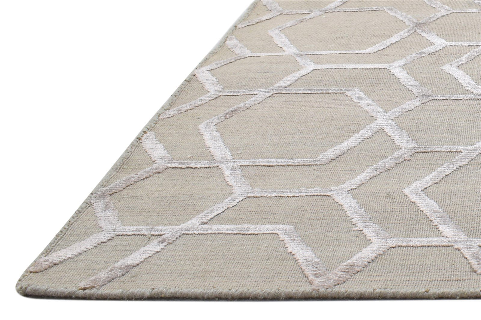 Jacquard Loom Beige Wool Silk Rug 2X3 Modern Scandinavian Geometric Small   7864148557973