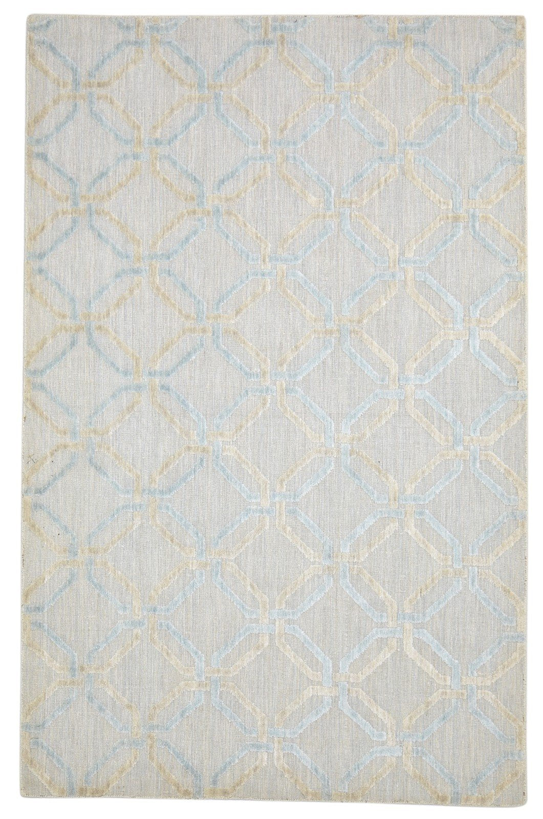 Jacquard Loom Beige Wool Silk Rug 5X8 Modern Moroccan Trellis Room Size Carpet   7864329273493