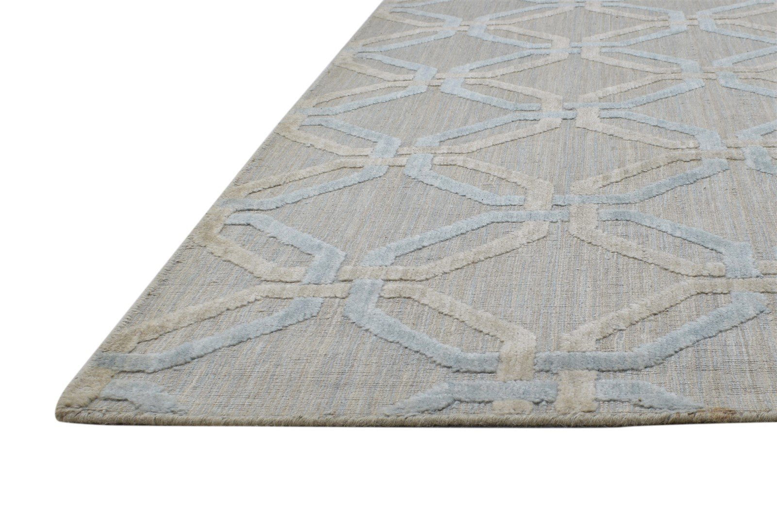 Jacquard Loom Beige Wool Silk Rug 5X8 Modern Moroccan Trellis Room Size Carpet   7864329273493