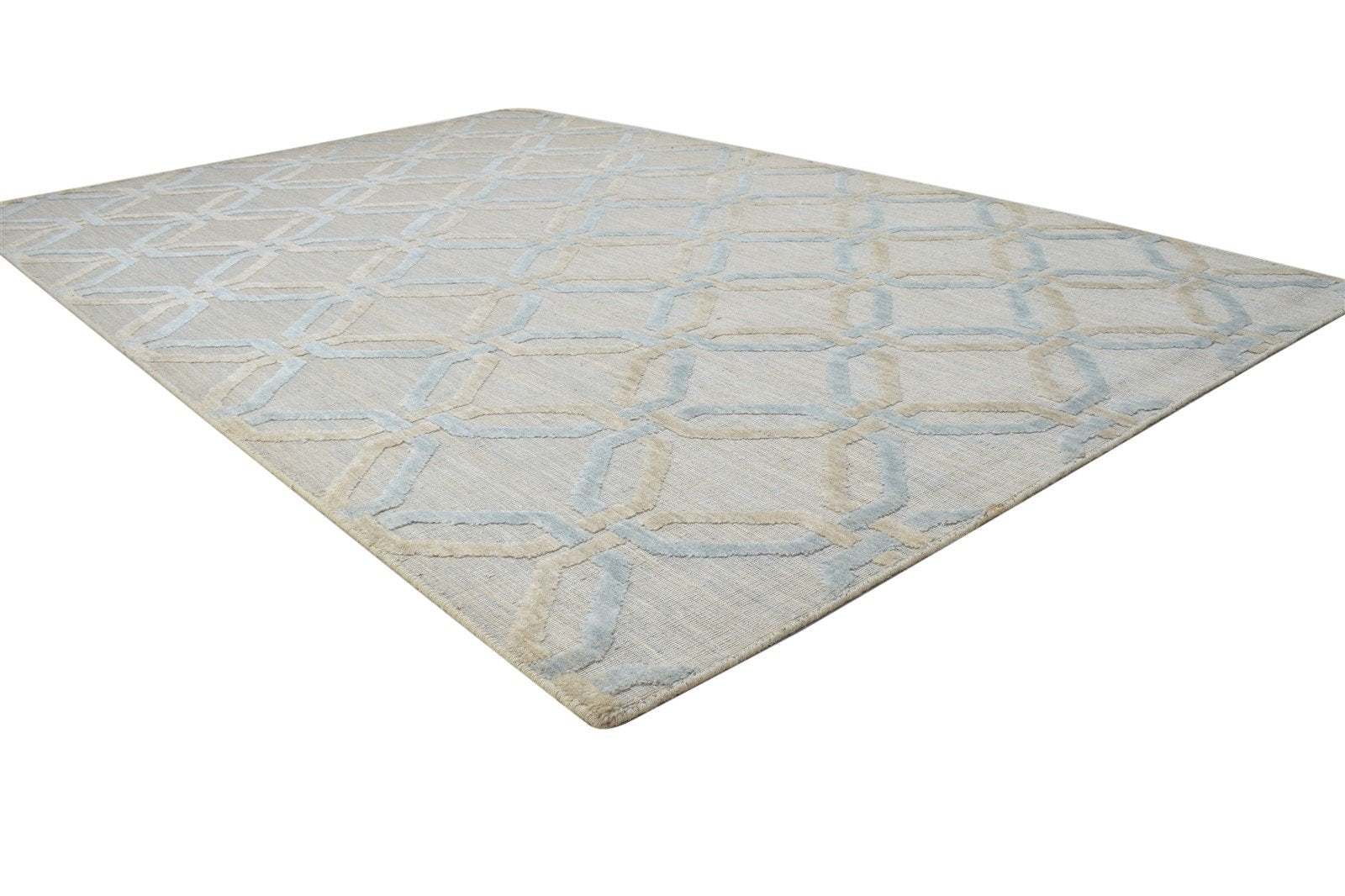 Jacquard Loom Beige Wool Silk Rug 5X8 Modern Moroccan Trellis Room Size Carpet   7864329273493