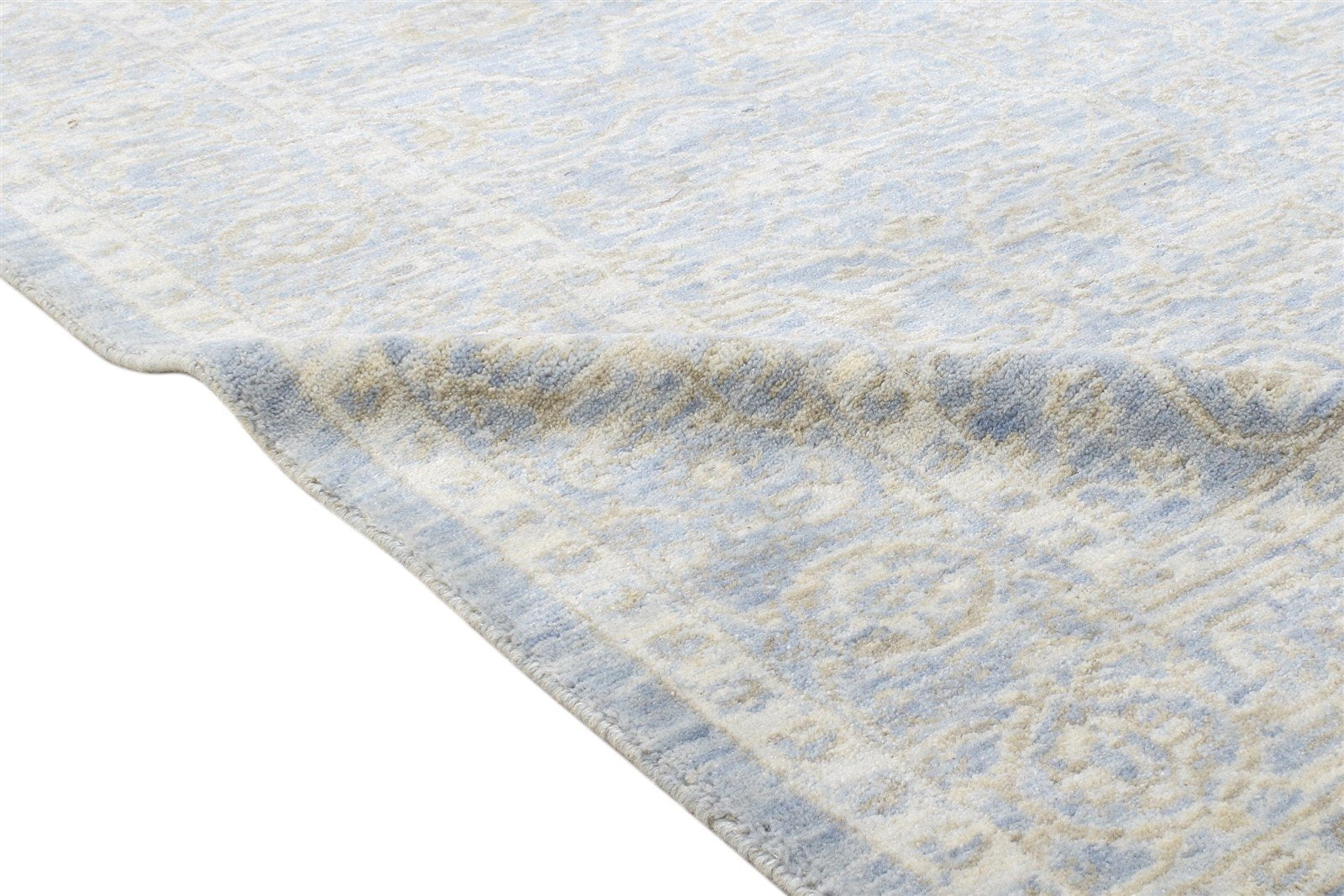 Jacquard Loom Blue Wool Silk Rug 5X8 Modern Oushak Oriental Room Size Carpet   7864144855189