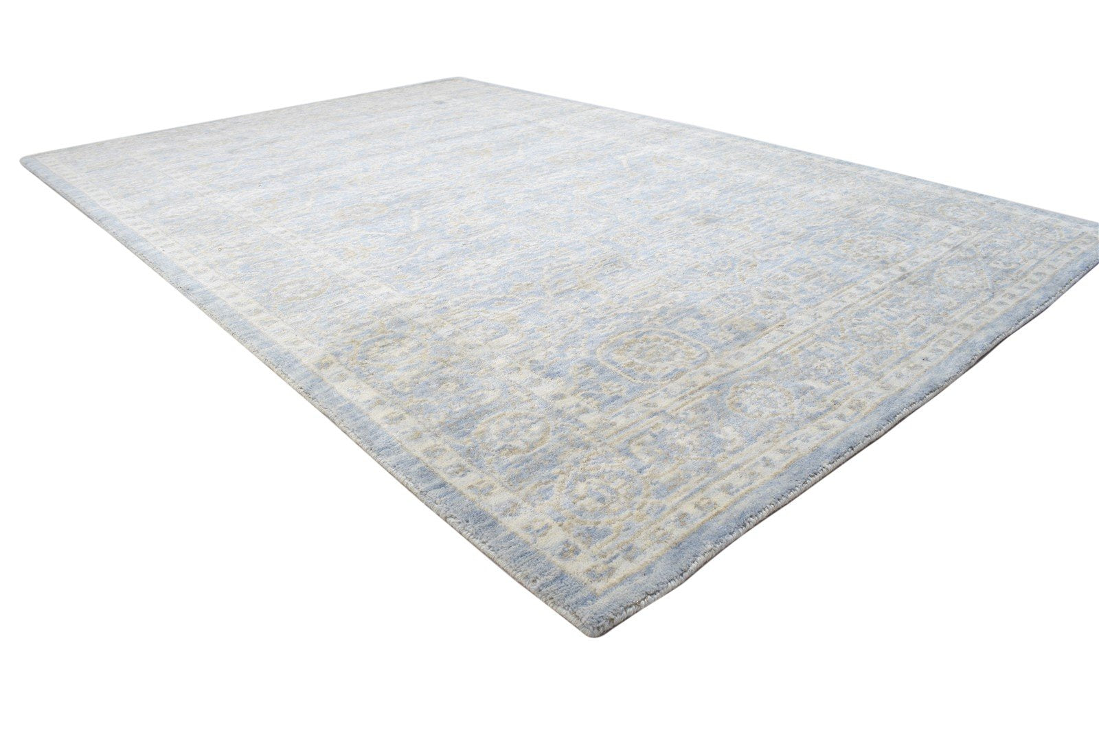 Jacquard Loom Blue Wool Silk Rug 5X8 Modern Oushak Oriental Room Size Carpet   7864144855189