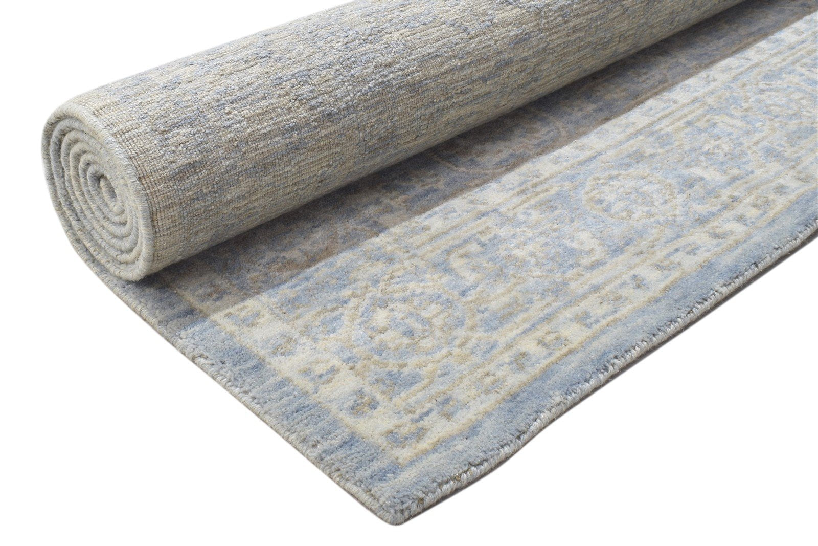 Jacquard Loom Blue Wool Silk Rug 5X8 Modern Oushak Oriental Room Size Carpet   7864144855189