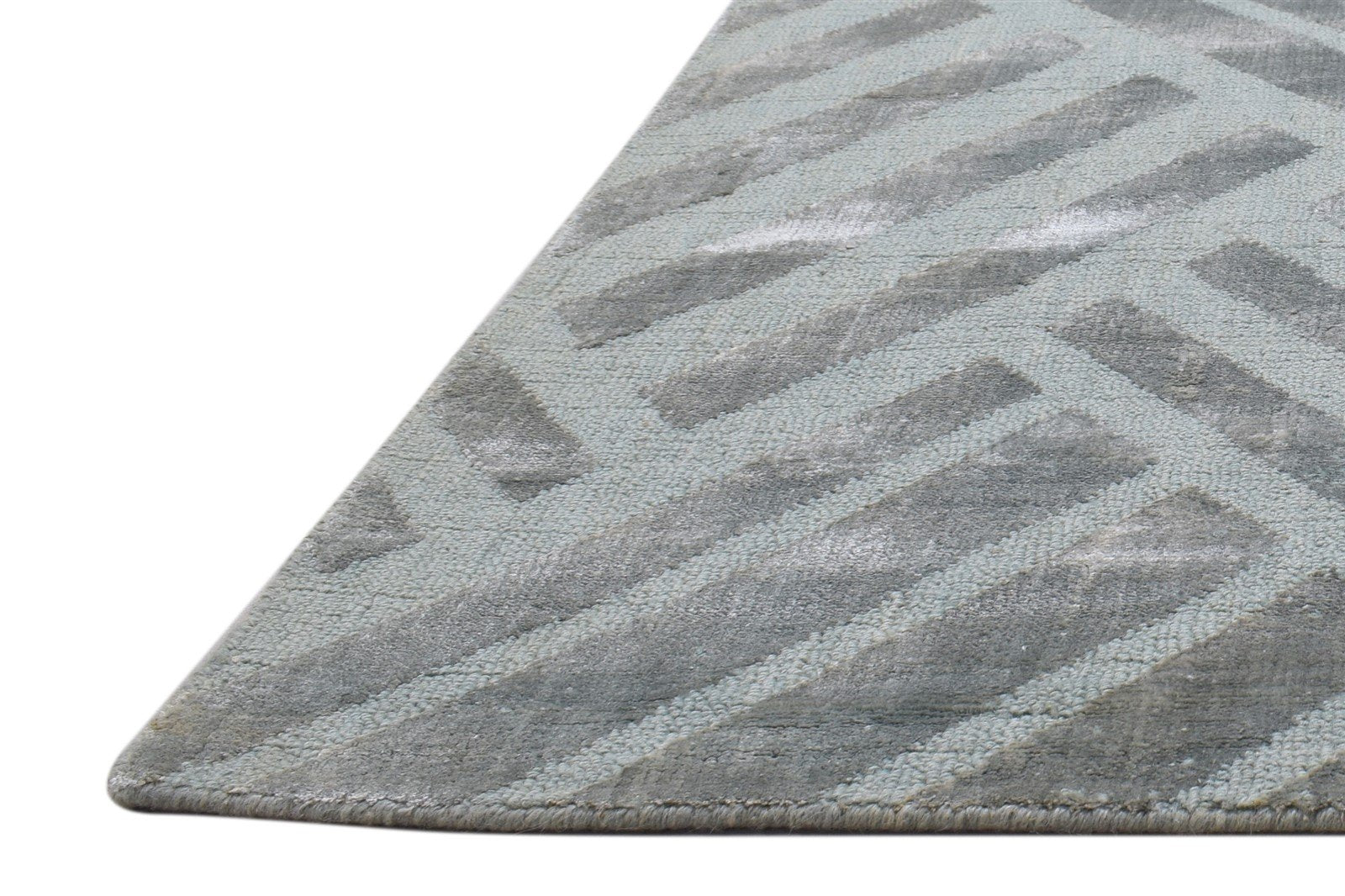 Jacquard Loom Grey Wool Silk Rug 2X8 Modern Scandinavian Geometric Small Runner   7864147542165