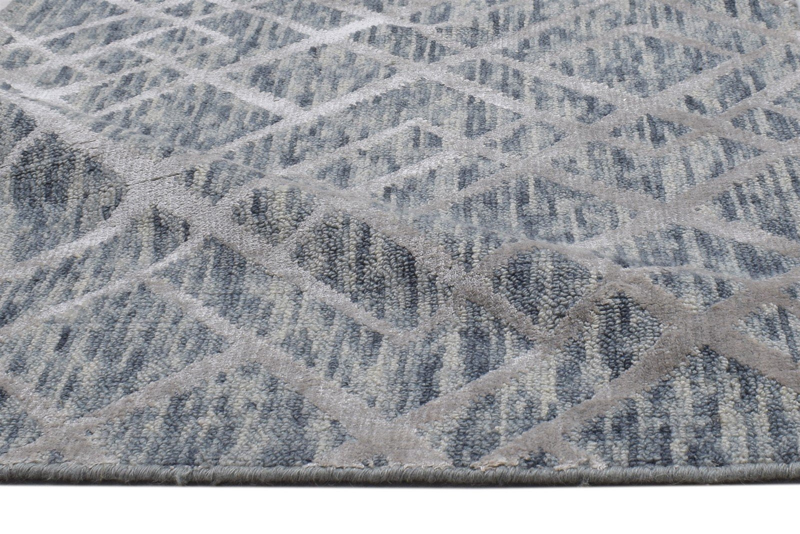 Jacquard Loom Grey Wool Silk Rug 2X8 Modern Scandinavian Geometric Small Runner   7864147247253