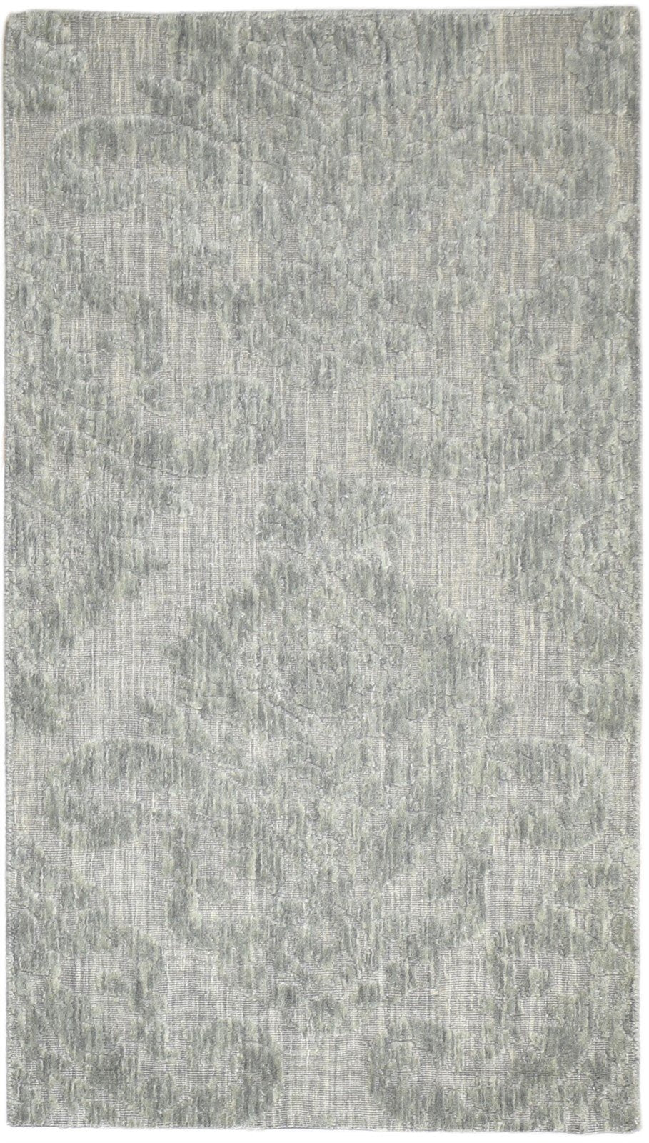 Jacquard Loom Grey Wool Silk Rug 3' X 5' Modern French Damask Small Carpet   7864146591893