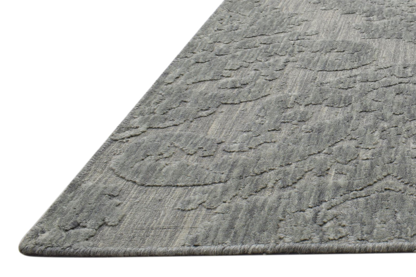 Jacquard Loom Grey Wool Silk Rug 3' X 5' Modern French Damask Small Carpet   7864146591893