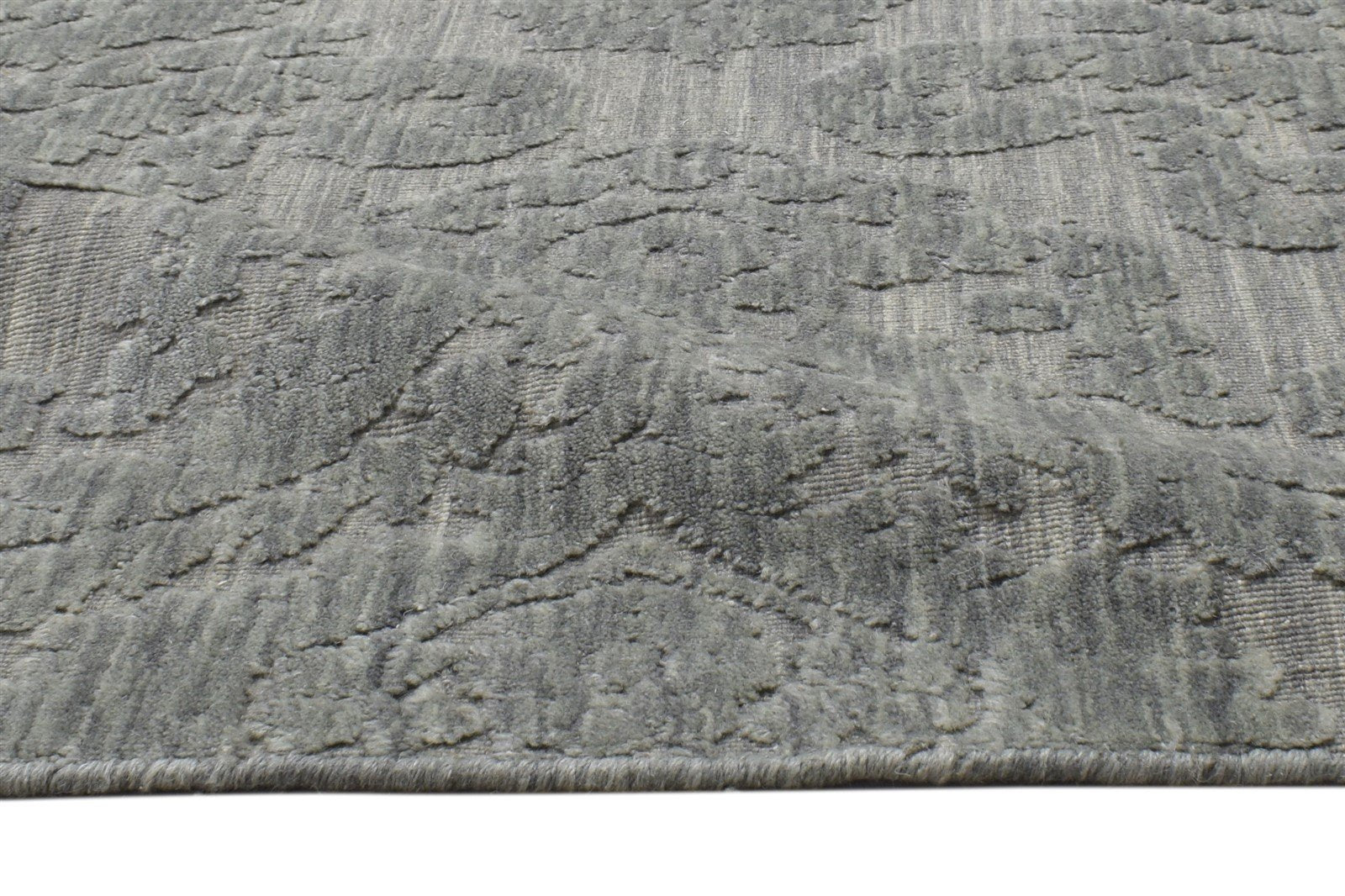 Jacquard Loom Grey Wool Silk Rug 3' X 5' Modern French Damask Small Carpet   7864146591893