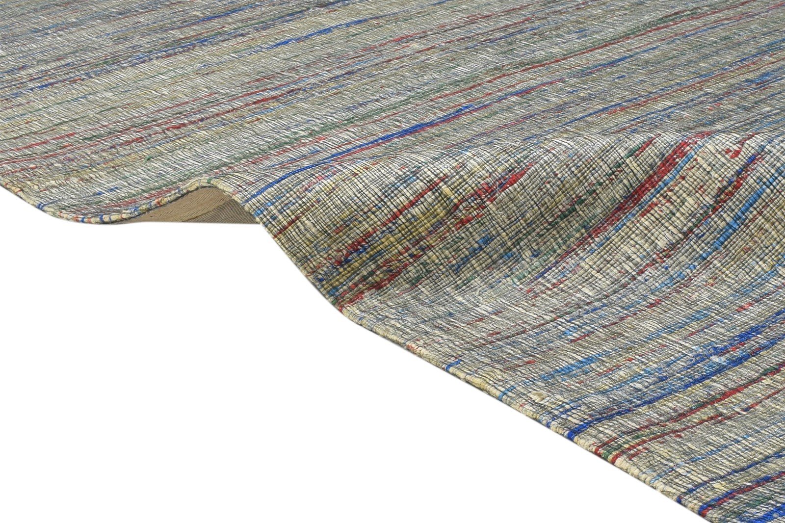 Emili Jacquard Loom Grey Wool / Silk Rug 5X7 Modern Bohemian Striped   7864177885333