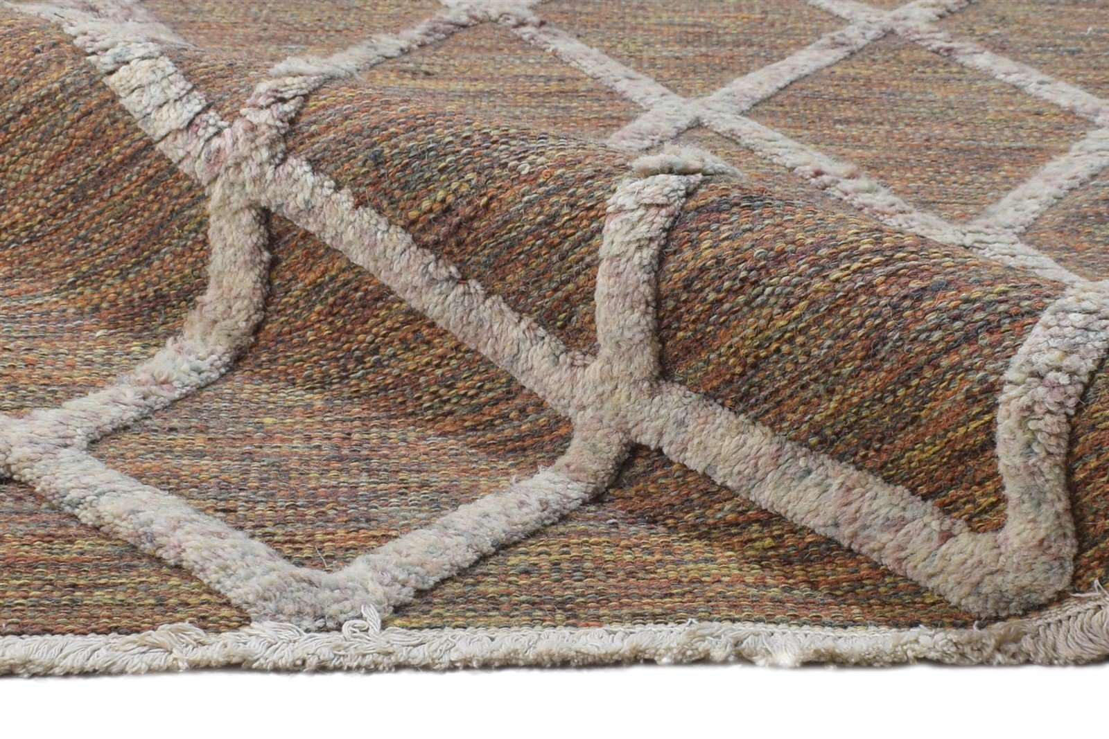 Janine Wool Brown Rug 5' X 8' Modern Dhurrie Moroccan Diamond   7864463098005