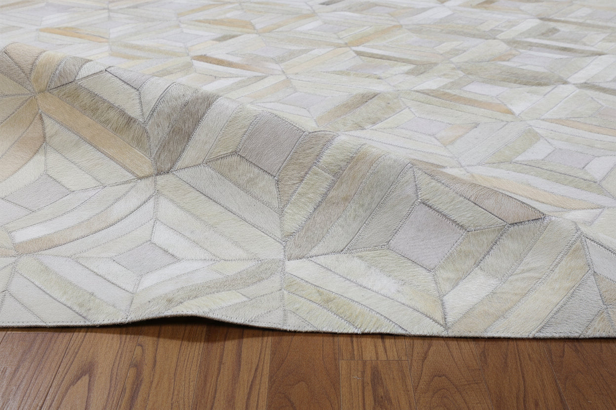 Jannel Handmade Off White Leather Rug - Modern Hand Woven Scandinavian Geometric   7864252530837