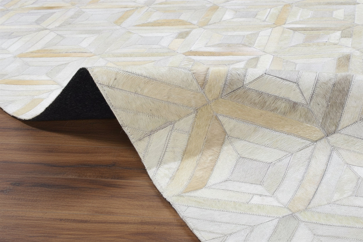 Jannel Handmade Off White Leather Rug - Modern Hand Woven Scandinavian Geometric   7864252530837