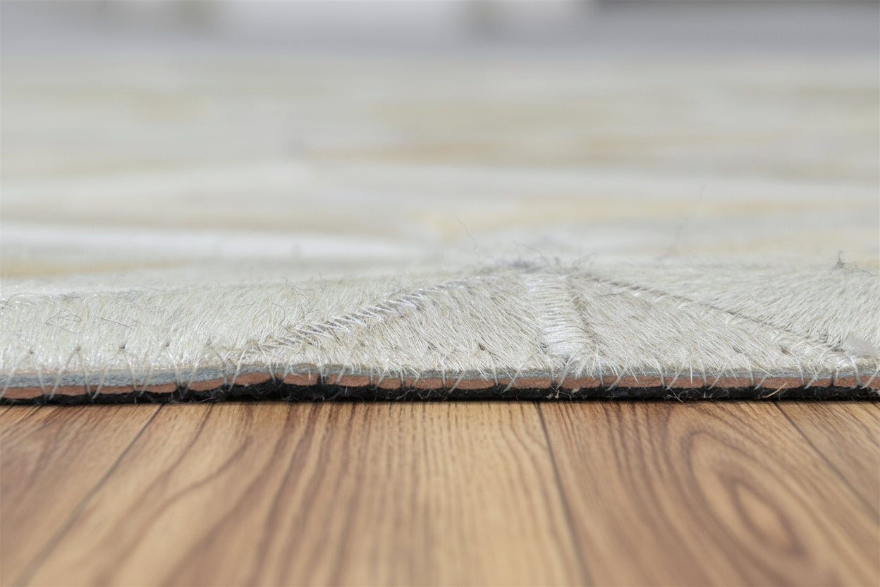 Jannel Handmade Off White Leather Rug - Modern Hand Woven Scandinavian Geometric   7864252530837