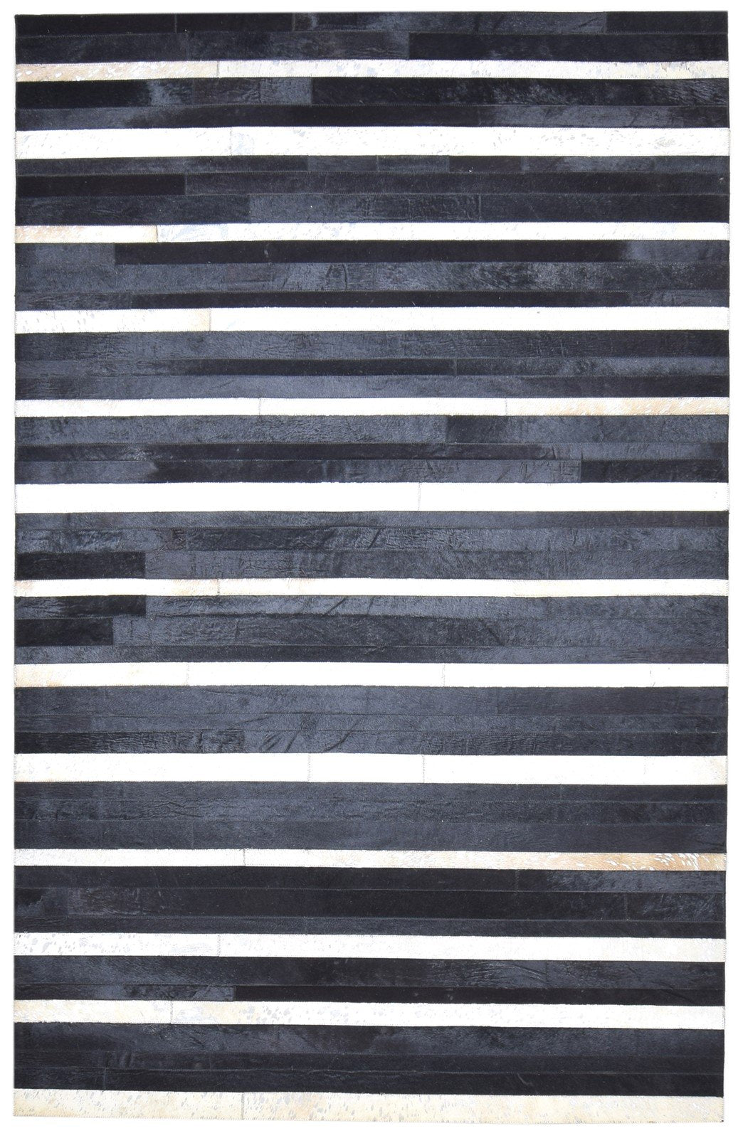Jilleen Handmade Black Striped Leather Rug | Modern Patchwork Cowhide Rug   7864432328853