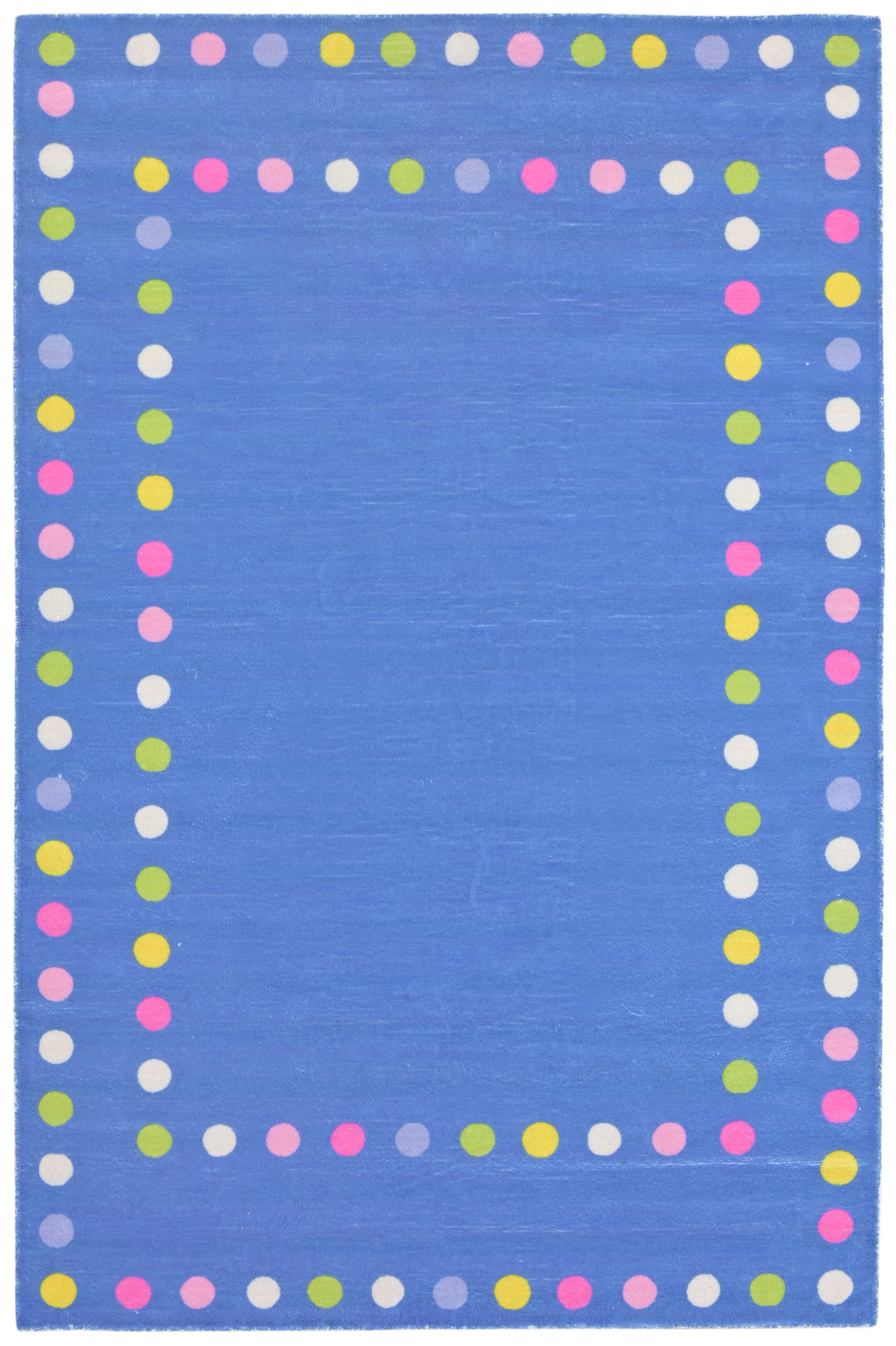 Joie Border Polka Dot Handmade Blue Nursery Rug - Modern Scandinavian Multicolor Dot   9121450295445