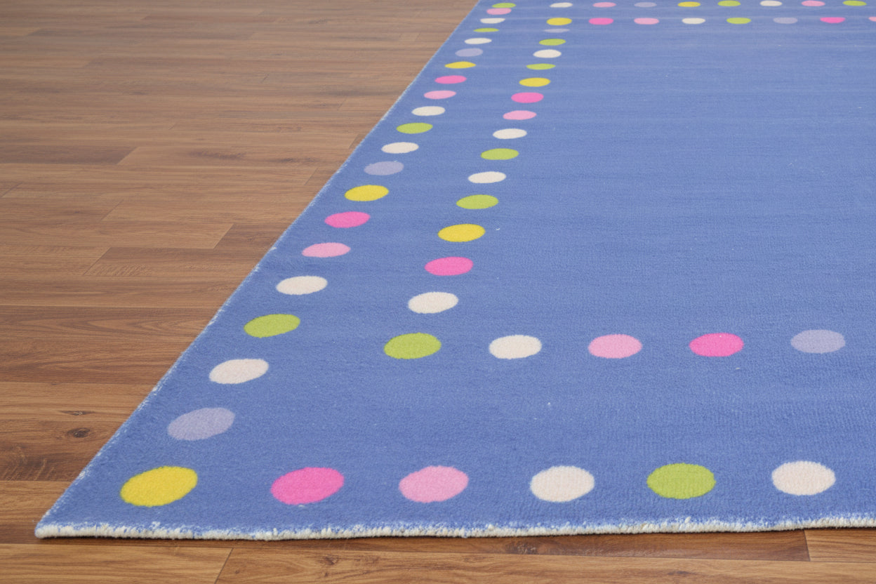 Joie Border Polka Dot Handmade Blue Nursery Rug - Modern Scandinavian Multicolor Dot   9121450295445