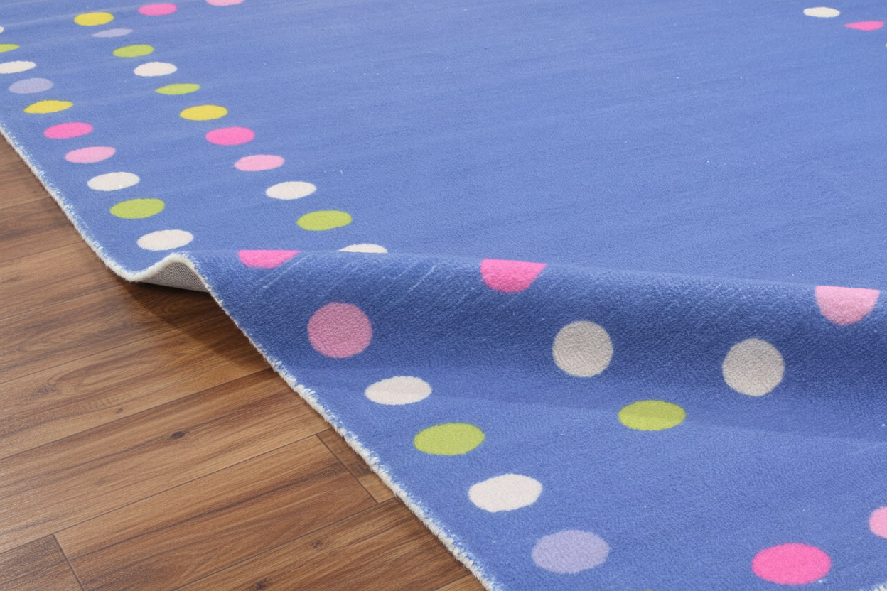 Joie Border Polka Dot Handmade Blue Nursery Rug - Modern Scandinavian Multicolor Dot   9121450295445