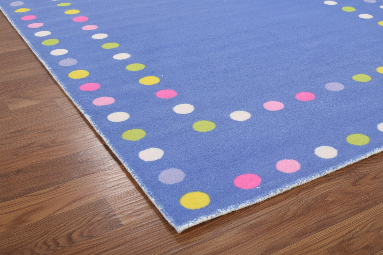 Joie Border Polka Dot Handmade Blue Nursery Rug - Modern Scandinavian Multicolor Dot   9121450295445
