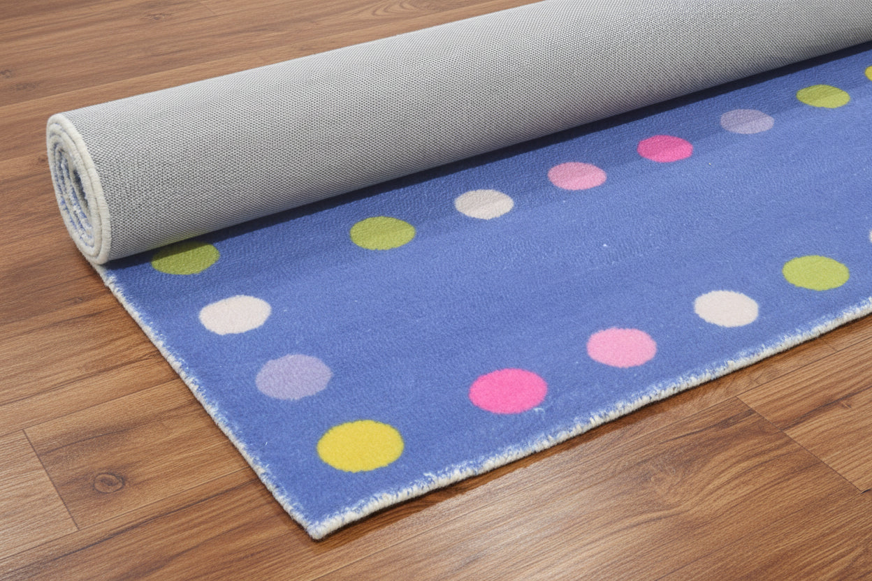 Joie Border Polka Dot Handmade Blue Nursery Rug - Modern Scandinavian Multicolor Dot   9121450295445