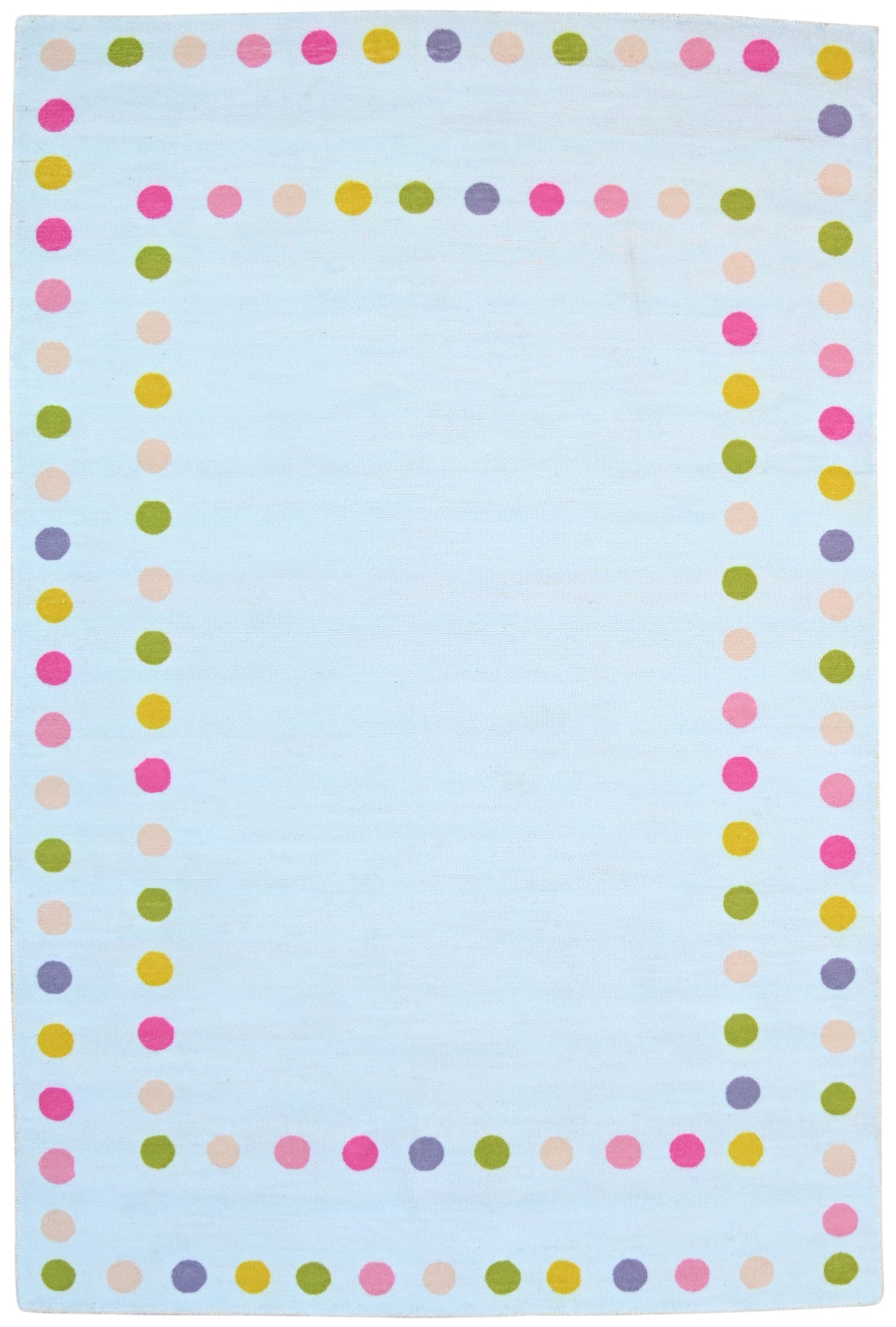 Joie Border Polka Dot Handmade Light Blue Nursery Rug – Modern Scandinavian Multicolor Dot   9081820905621