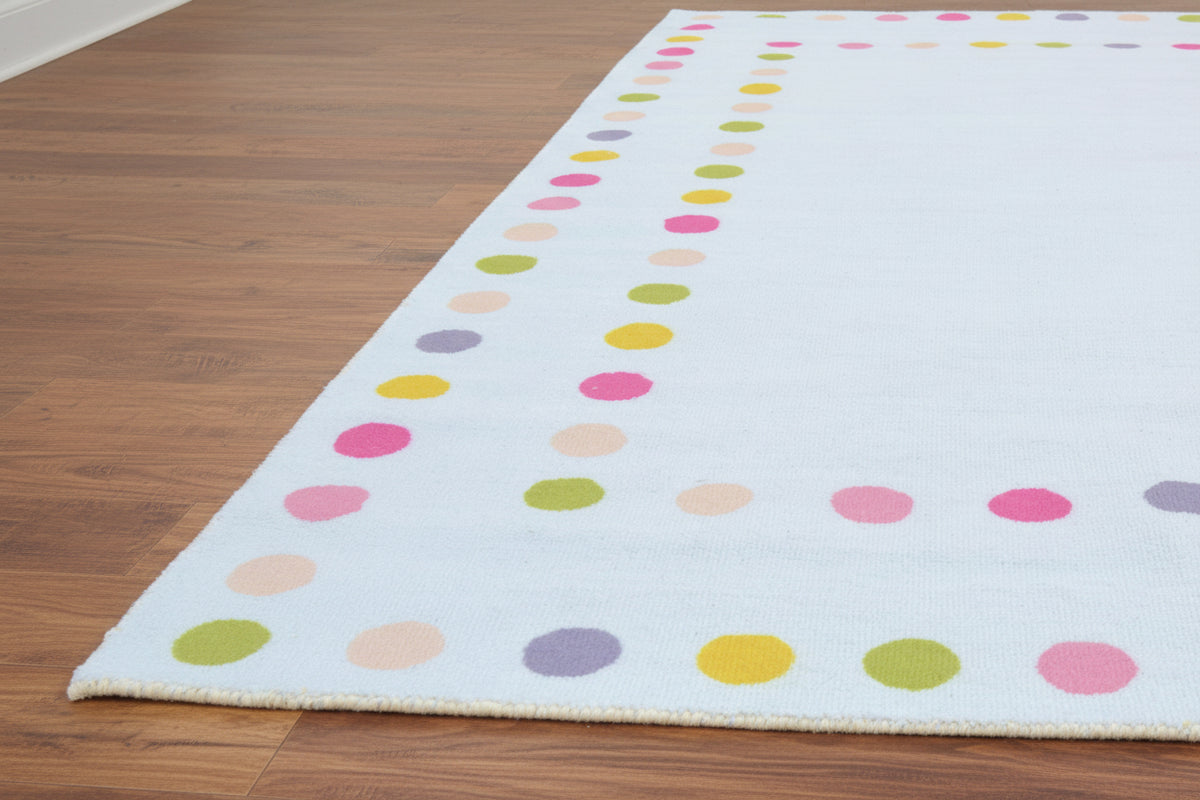 Joie Border Polka Dot Handmade Light Blue Nursery Rug – Modern Scandinavian Multicolor Dot   9081820905621