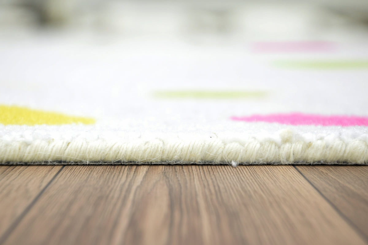 Joie Border Polka Dot Handmade Light Gray Nursery Rug – Modern Scandinavian Multicolor Dot   9122122498197