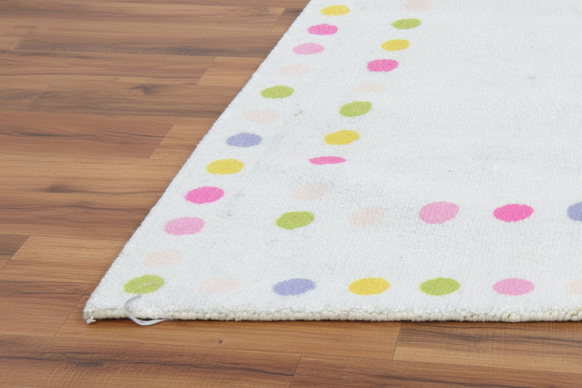 Joie Border Polka Dot Handmade Off White Nursery Rug – Modern Scandinavian Multicolor Dot   9126189170837