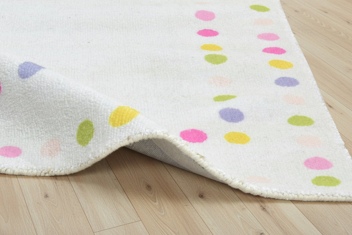 Joie Border Polka Dot Handmade Off White Nursery Rug – Modern Scandinavian Multicolor Dot   9126189170837
