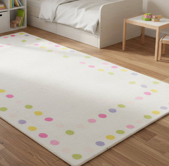 Joie Border Polka Dot Handmade Off White Nursery Rug – Modern Scandinavian Multicolor Dot   9126189170837