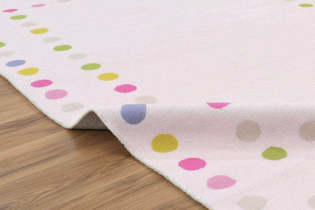Joie Border Polka Dot Handmade Pink Nursery Rug – Modern Scandinavian Multicolor Dot   9124928880789