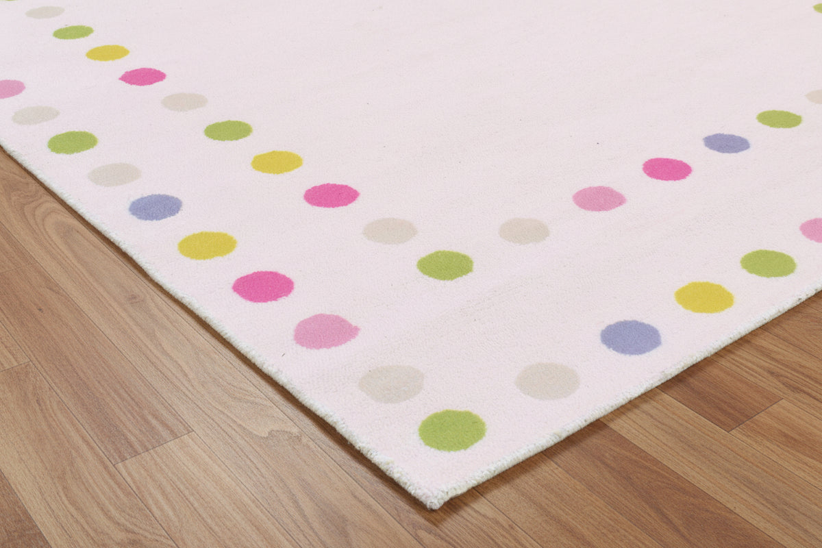 Joie Border Polka Dot Handmade Pink Nursery Rug – Modern Scandinavian Multicolor Dot   9124928880789