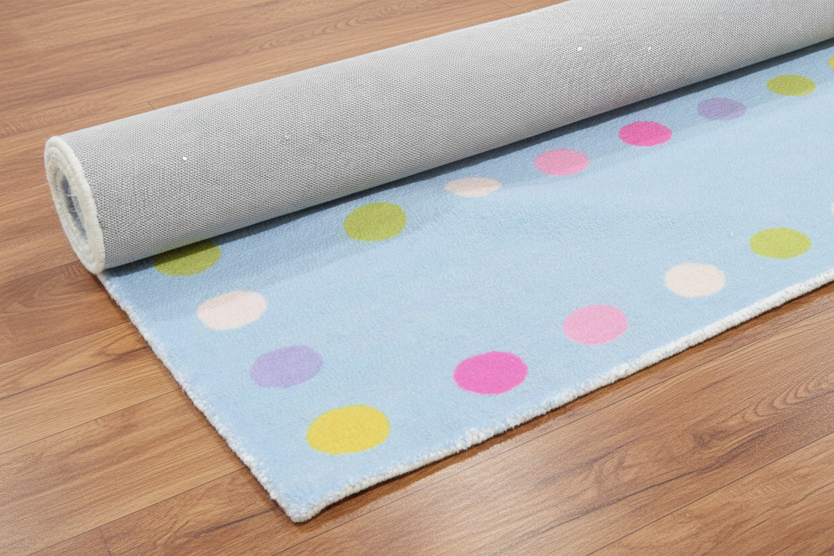 Joie Border Polka Dot Handmade Sky Blue Nursery Rug – Modern Scandinavian Multicolor Dot   9014455828629