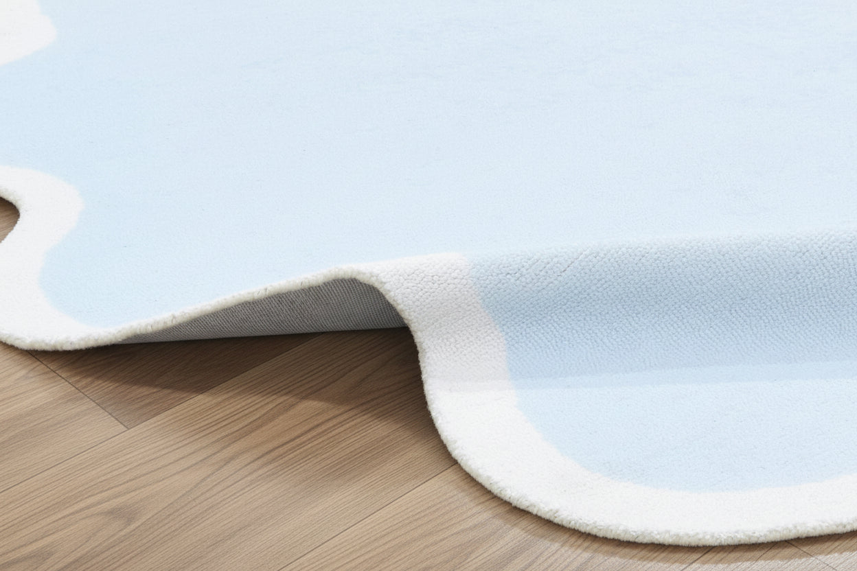Joie Cloud Shape Handmade Sky Blue Kids Area Rug | Playroom Soft Nursery Rug   9081804914837
