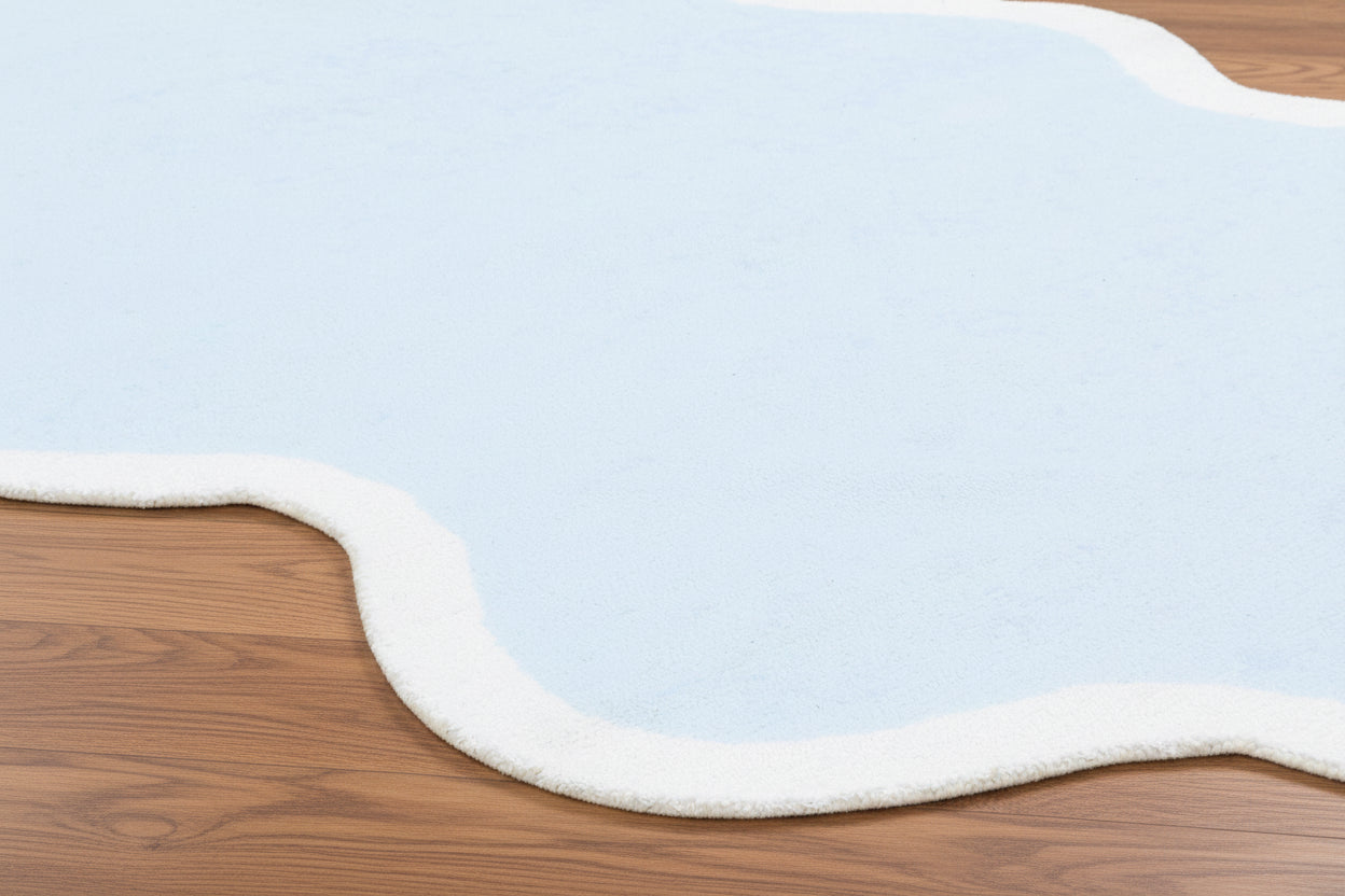 Joie Cloud Shape Handmade Sky Blue Kids Area Rug | Playroom Soft Nursery Rug   9081804914837