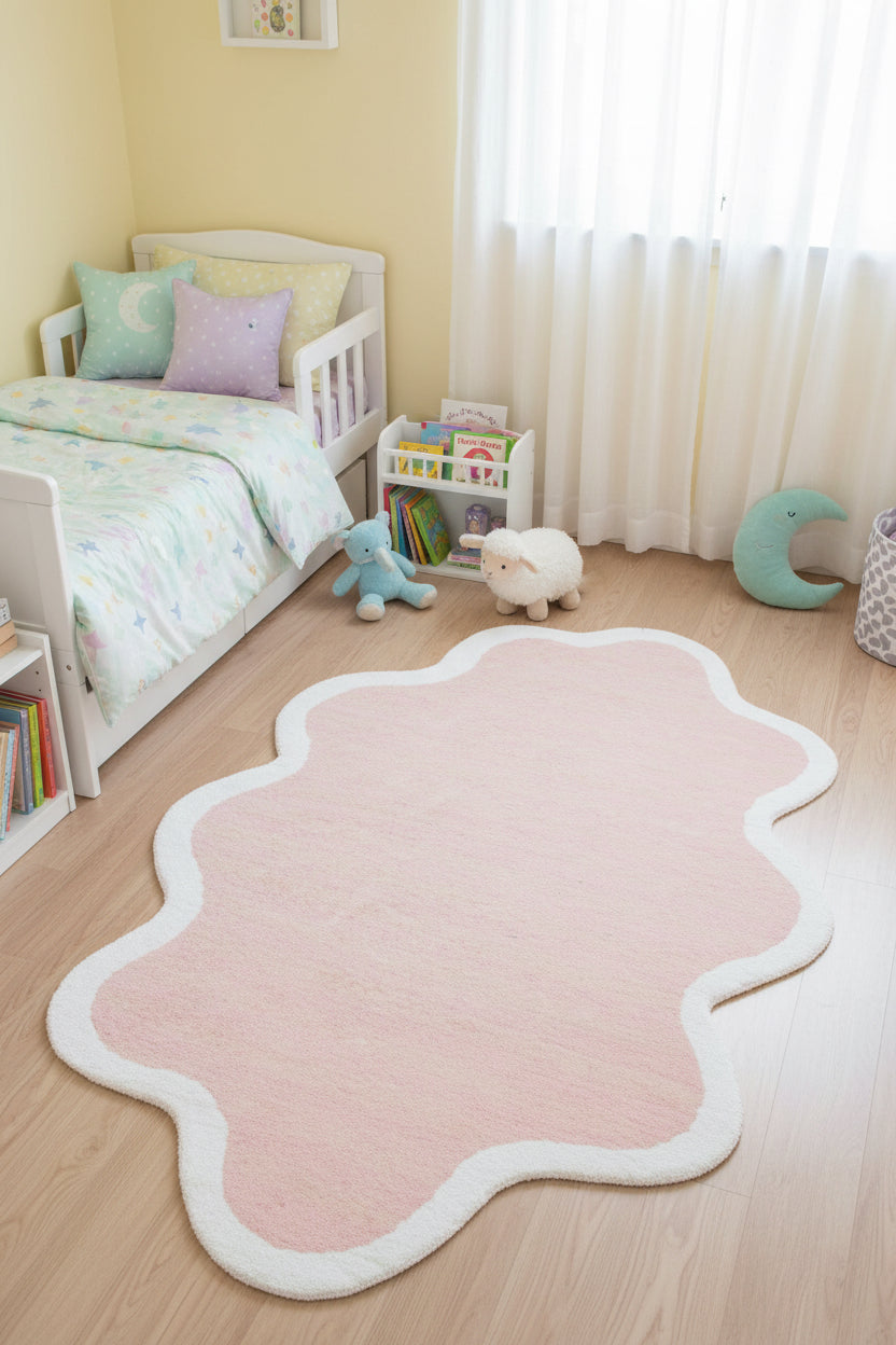 Joie Cloud Wavy Handmade Pink Kid's Area Rug - Modern Abstract Soft Nursery Blob Rug   9081808978069
