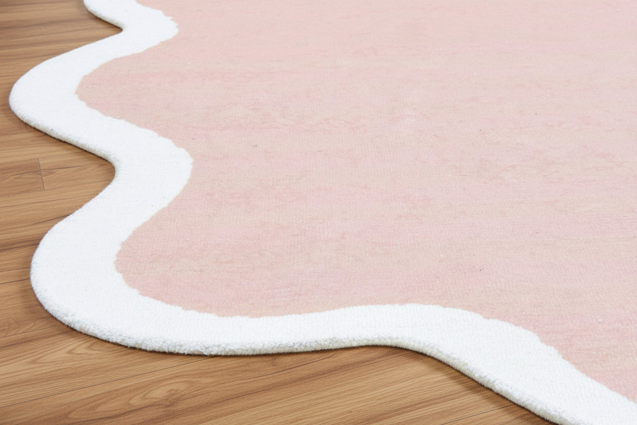 Joie Cloud Wavy Handmade Pink Kid's Area Rug - Modern Abstract Soft Nursery Blob Rug   9081808978069
