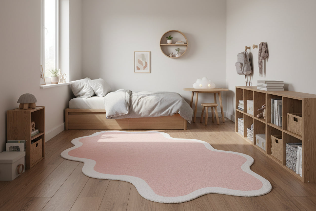Joie Cloud Wavy Handmade Pink Kid's Area Rug - Modern Abstract Soft Nursery Blob Rug   9081808978069