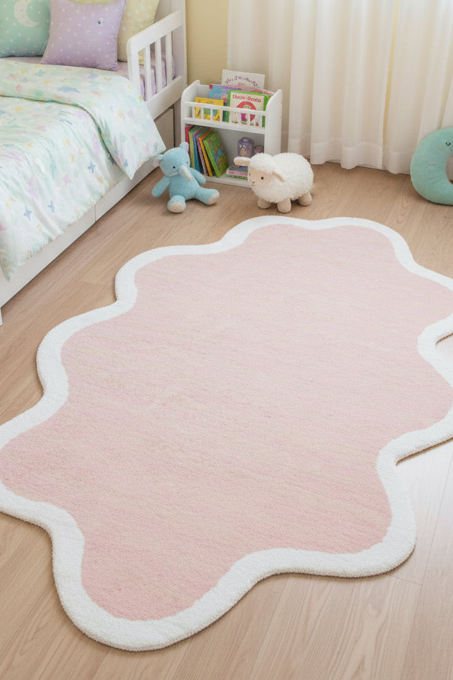Joie Cloud Wavy Handmade Pink Kid's Area Rug - Modern Abstract Soft Nursery Blob Rug   9081808978069