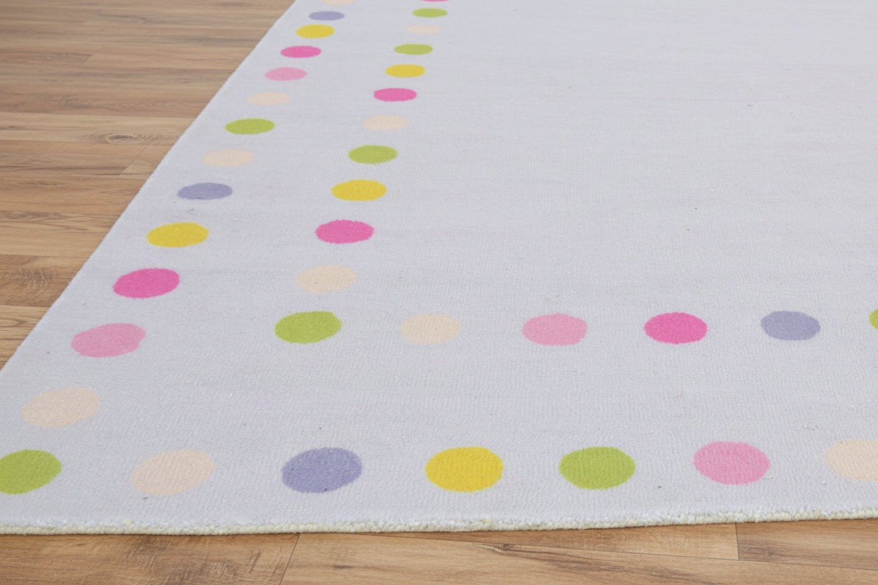 Joie Handmade Border Polka Dot Light Gray Area Rug – Soft Modern Decorative Nursery Rug   9122122498197