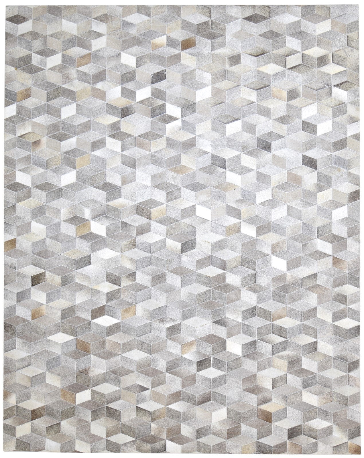 Joni Leather Handmade Gray Diamonods Rug | Modern Geometric Patchwork Cowhide Aea Rug