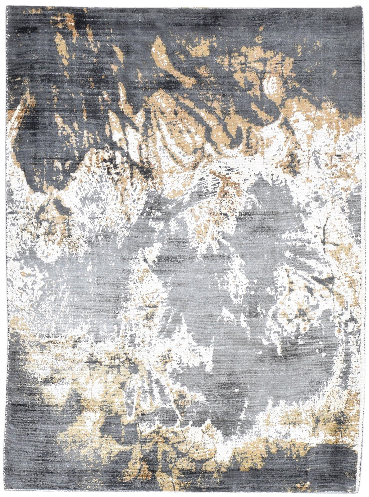 Dark Grey Silk Rug 5' X 6' Modern Hand Woven Indian Abstract Room Size