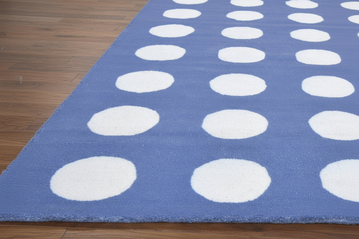 Juni Polka Dot Blue Handmade Kids Nursery Plush Soft Rug   9123613278357
