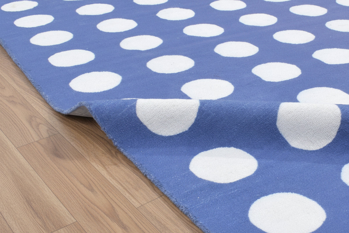 Juni Polka Dot Blue Handmade Kids Nursery Plush Soft Rug   9123613278357