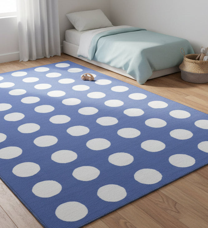 Juni Polka Dot Blue Handmade Kids Nursery Plush Soft Rug   9123613278357